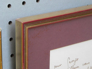 I Like Mike's Mid Century Modern Wall Decor & Art Framed Christmas Note with Drawing by Louis Fabien 1979, Cranberry and Gold, Signed