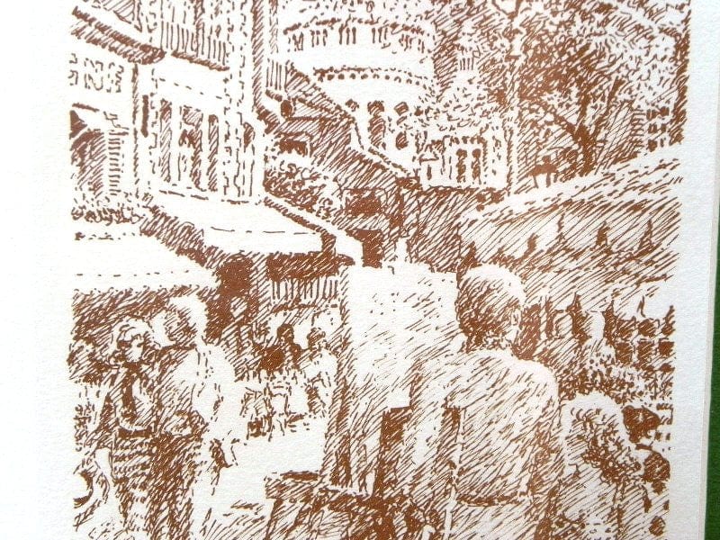 I Like Mike's Mid Century Modern Wall Decor & Art Framed Christmas Note with Drawing Louis Fabien 1983, Light Green and Gold, Signed