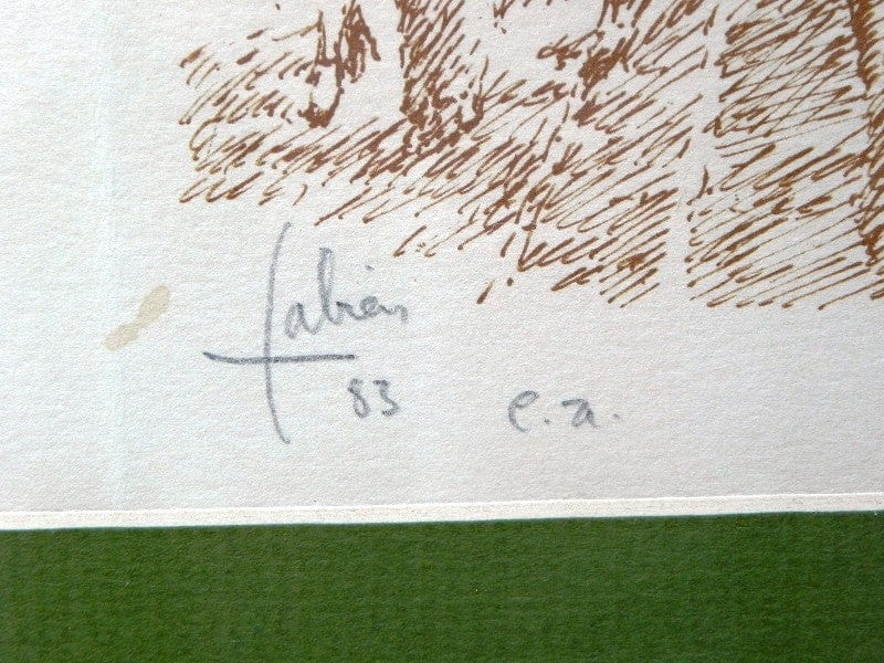 I Like Mike's Mid Century Modern Wall Decor & Art Framed Christmas Note with Drawing Louis Fabien 1983, Light Green and Gold, Signed