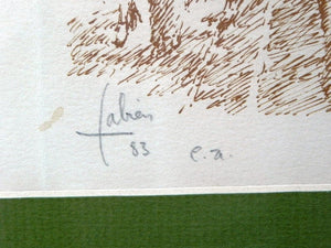 I Like Mike's Mid Century Modern Wall Decor & Art Framed Christmas Note with Drawing Louis Fabien 1983, Light Green and Gold, Signed