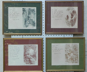 I Like Mike's Mid Century Modern Wall Decor & Art Framed Christmas Note with Drawing Louis Fabien 1984, Dark Green and Gold, Signed