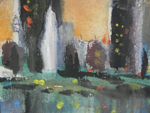 I Like Mike's Mid-Century Modern Wall Decor & Art Framed Cityscape on Water (Chicago) Original Painting 1977