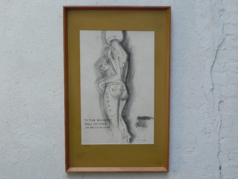I Like Mike's Mid Century Modern Wall Decor & Art Framed Original Charcoal Nude Bull Shipper 1966