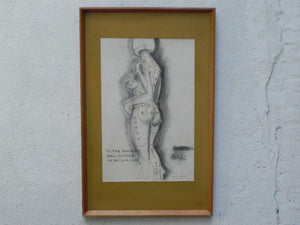 I Like Mike's Mid Century Modern Wall Decor & Art Framed Original Charcoal Nude Bull Shipper 1966
