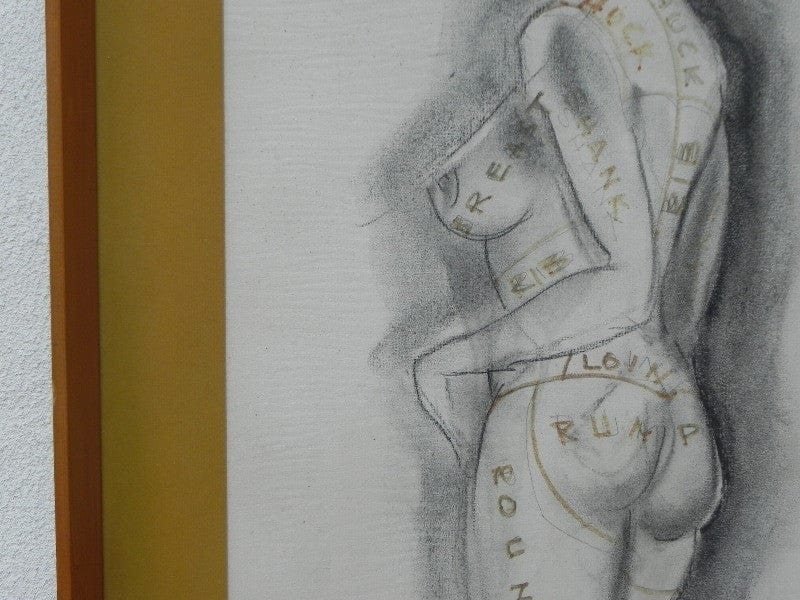 I Like Mike's Mid Century Modern Wall Decor & Art Framed Original Charcoal Nude Bull Shipper 1966