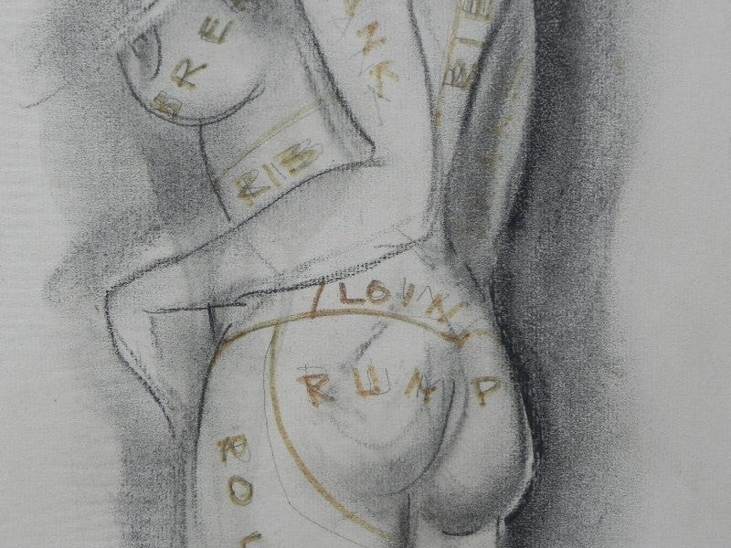 I Like Mike's Mid Century Modern Wall Decor & Art Framed Original Charcoal Nude Bull Shipper 1966