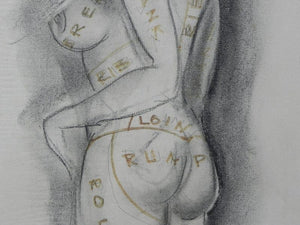 I Like Mike's Mid Century Modern Wall Decor & Art Framed Original Charcoal Nude Bull Shipper 1966