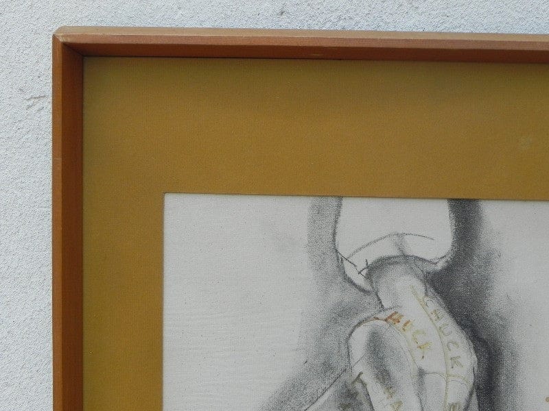 I Like Mike's Mid Century Modern Wall Decor & Art Framed Original Charcoal Nude Bull Shipper 1966