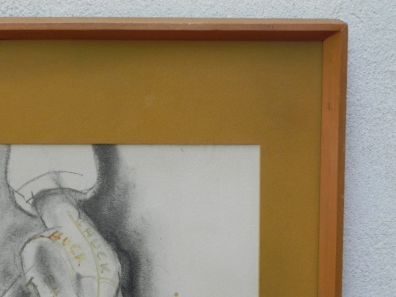 I Like Mike's Mid Century Modern Wall Decor & Art Framed Original Charcoal Nude Bull Shipper 1966