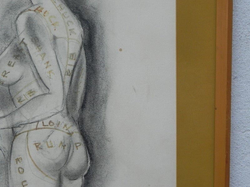 I Like Mike's Mid Century Modern Wall Decor & Art Framed Original Charcoal Nude Bull Shipper 1966