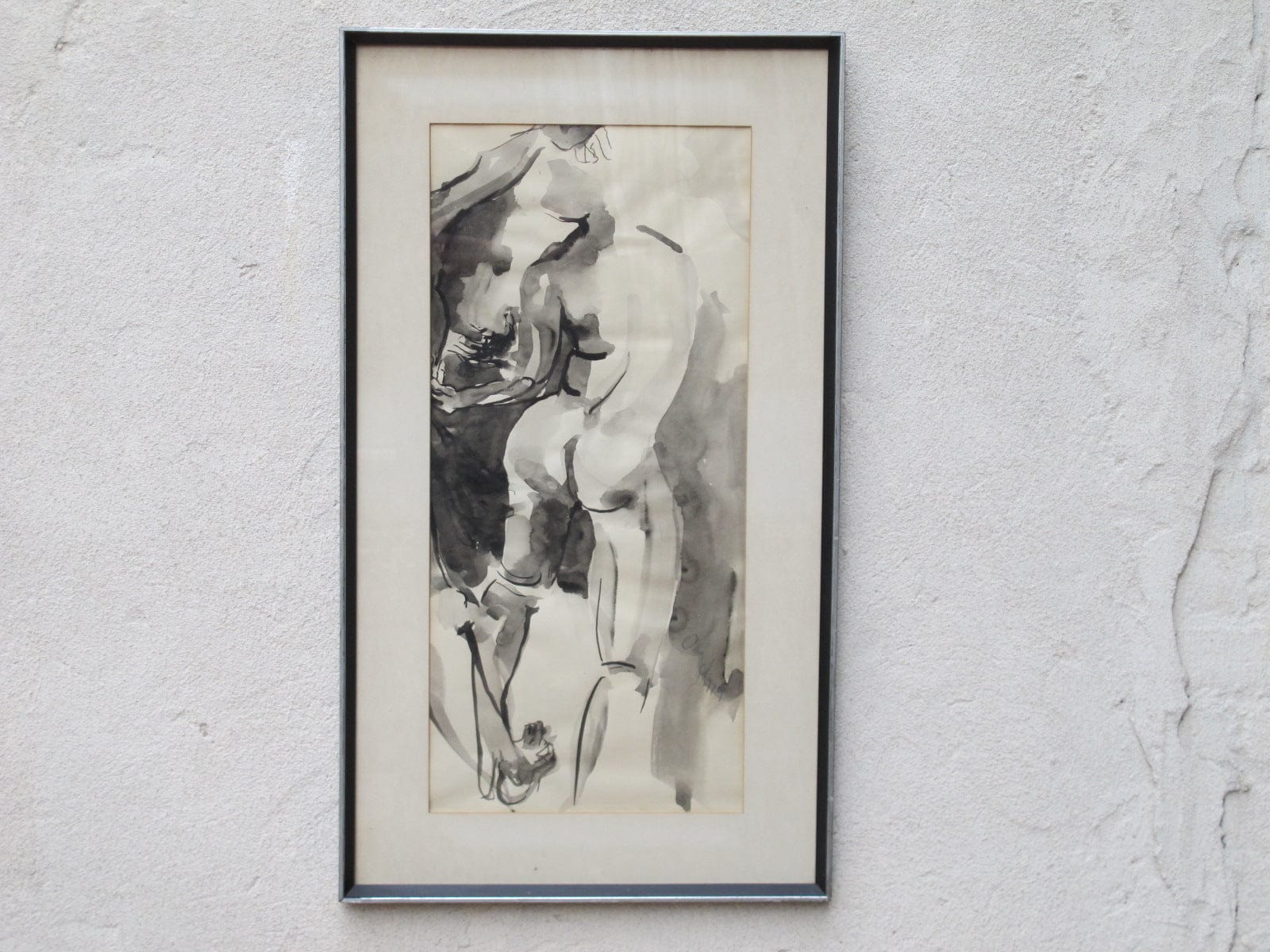I Like Mike's Mid Century Modern Wall Decor & Art Framed Original Watercolor Nude in Black & White from 1974
