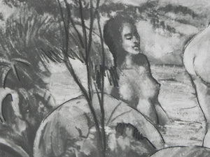 I Like Mike's Mid Century Modern Wall Decor & Art Framed Print, Charcoal Drawing of Bathing Women in the Tropics