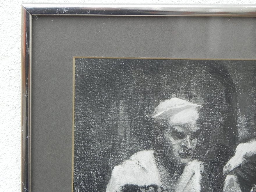 I Like Mike's Mid Century Modern Wall Decor & Art Framed Print, Charcoal Drawing of Service Men in Nightclub, 1940s