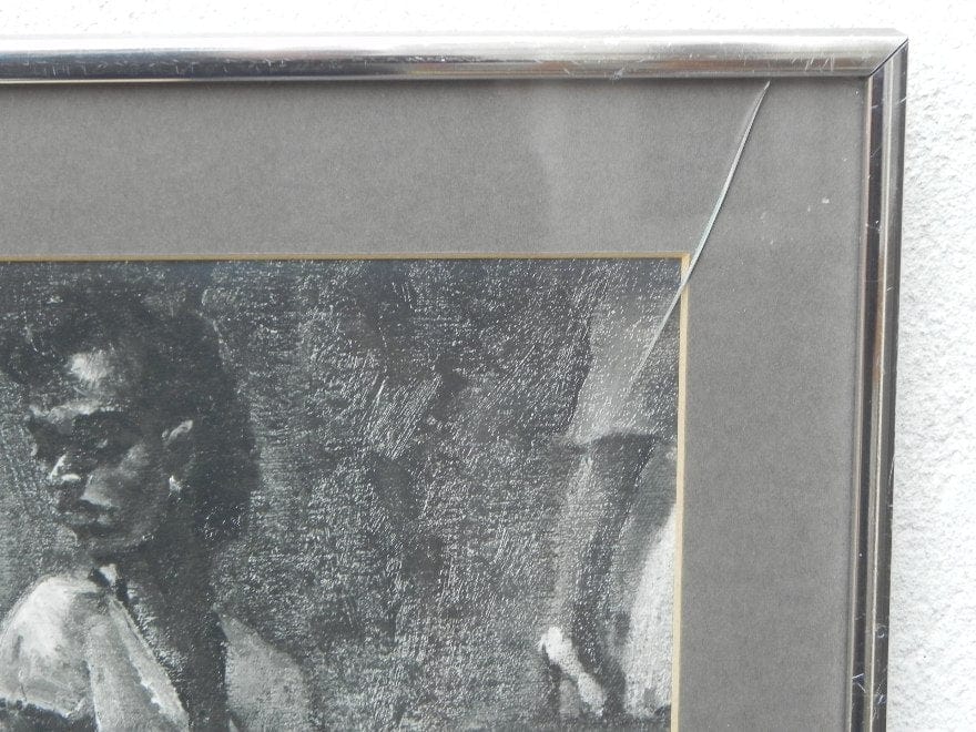 I Like Mike's Mid Century Modern Wall Decor & Art Framed Print, Charcoal Drawing of Service Men in Nightclub, 1940s