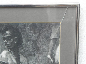 I Like Mike's Mid Century Modern Wall Decor & Art Framed Print, Charcoal Drawing of Service Men in Nightclub, 1940s