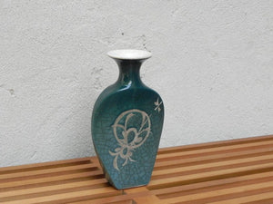 I Like Mike's Mid Century Modern Wall Decor & Art Green Blue Asian Inspired Crackle Glaze Ceramic Vase