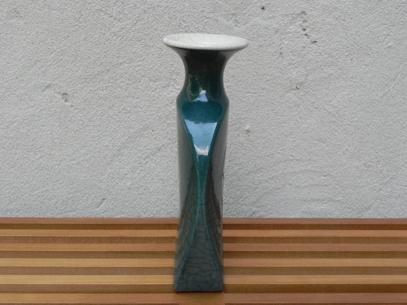 I Like Mike's Mid Century Modern Wall Decor & Art Green Blue Asian Inspired Crackle Glaze Ceramic Vase