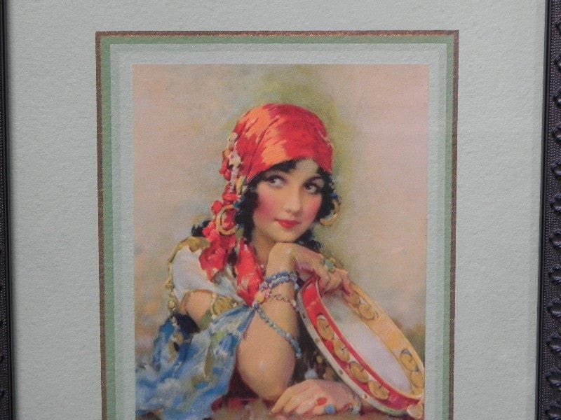 I Like Mike's Mid Century Modern Wall Decor & Art Hudson's Big Country Store - Gypsy Girl with Tamborine by J. Knowles Hare (or Gene Pressler), Vintage Print Newly Framed