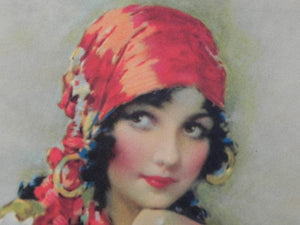 I Like Mike's Mid Century Modern Wall Decor & Art Hudson's Big Country Store - Gypsy Girl with Tamborine by J. Knowles Hare (or Gene Pressler), Vintage Print Newly Framed