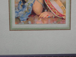 I Like Mike's Mid Century Modern Wall Decor & Art Hudson's Big Country Store - Gypsy Girl with Tamborine by J. Knowles Hare (or Gene Pressler), Vintage Print Newly Framed
