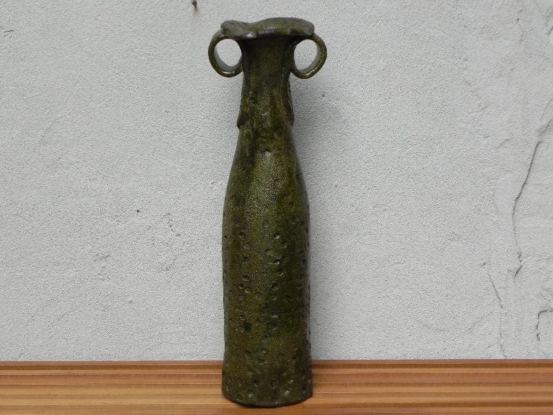 I Like Mike's Mid Century Modern Wall Decor & Art Italian Green Primitive Ceramic Tall Vase