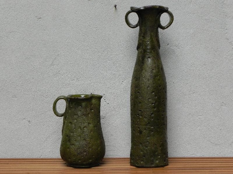 I Like Mike's Mid Century Modern Wall Decor & Art Italian Green Primitive Ceramic Tall Vase