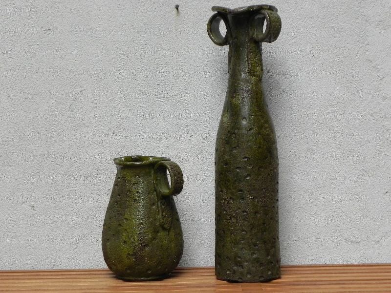 I Like Mike's Mid Century Modern Wall Decor & Art Italian Green Primitive Ceramic Tall Vase