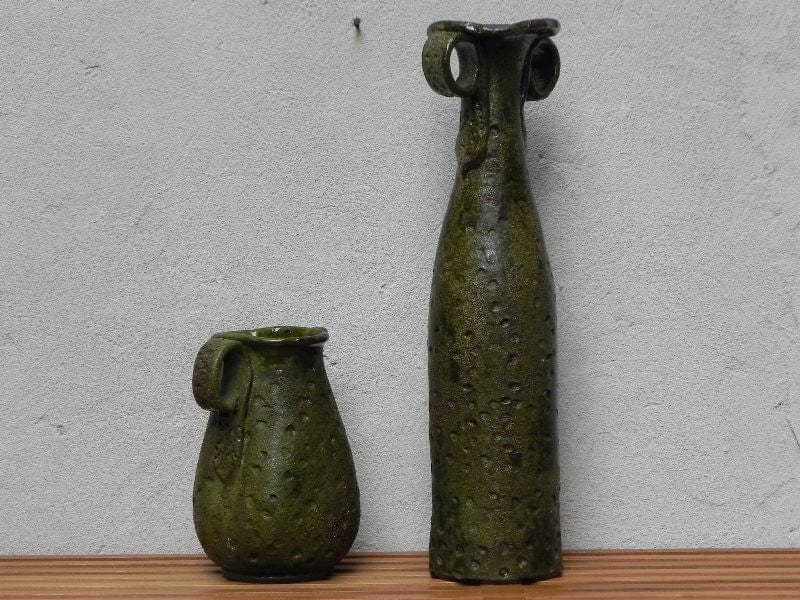 I Like Mike's Mid Century Modern Wall Decor & Art Italian Green Primitive Ceramic Tall Vase