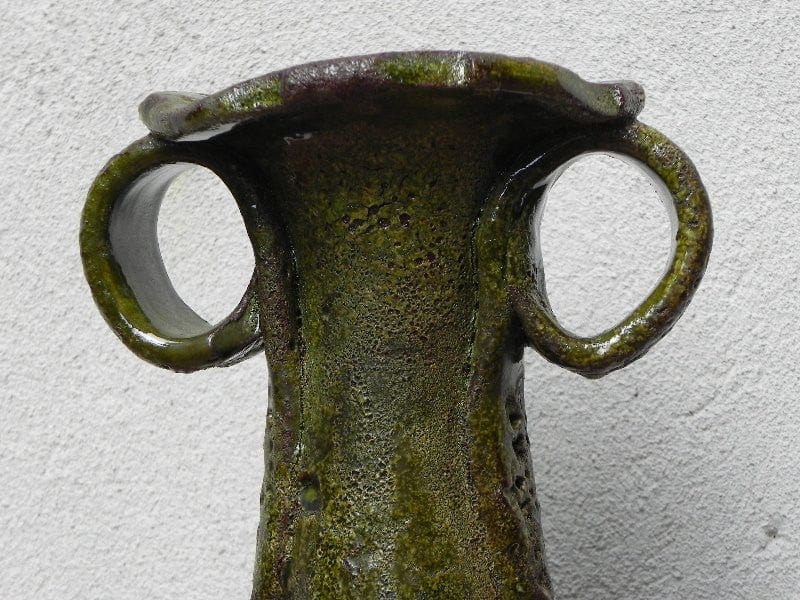 I Like Mike's Mid Century Modern Wall Decor & Art Italian Green Primitive Ceramic Tall Vase