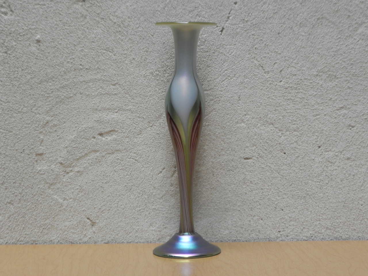 I Like Mike's Mid Century Modern Wall Decor & Art L.C. Tiffany Favrile Vase, Iridescent Pulled Feather Fluted Design, Circa 1900