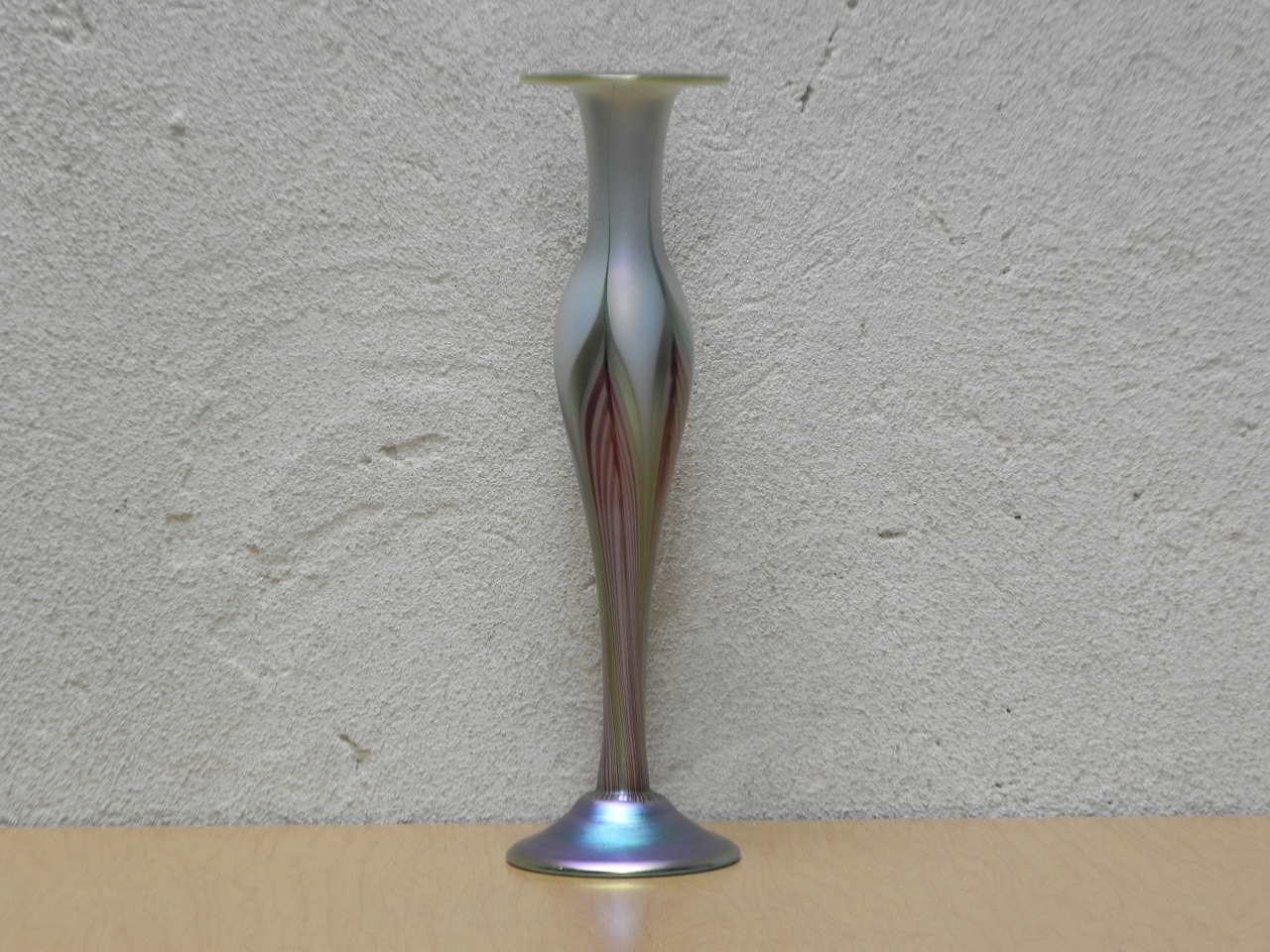 I Like Mike's Mid Century Modern Wall Decor & Art L.C. Tiffany Favrile Vase, Iridescent Pulled Feather Fluted Design, Circa 1900