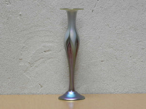 I Like Mike's Mid Century Modern Wall Decor & Art L.C. Tiffany Favrile Vase, Iridescent Pulled Feather Fluted Design, Circa 1900