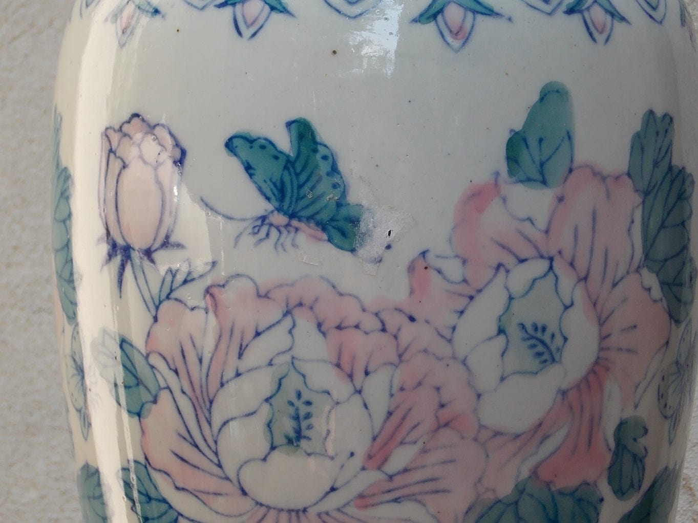 Large Ceramic White Blue Pink Italian Vase, 1980s Chic, Handpainted - I  Like Mikes Mid Century Modern