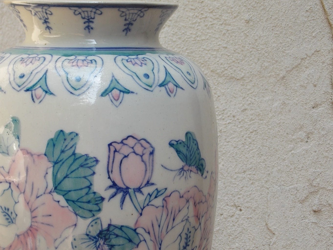 I Like Mike's Mid Century Modern Wall Decor & Art Large Ceramic White Blue Pink Italian Vase, 1980s Chic, Handpainted