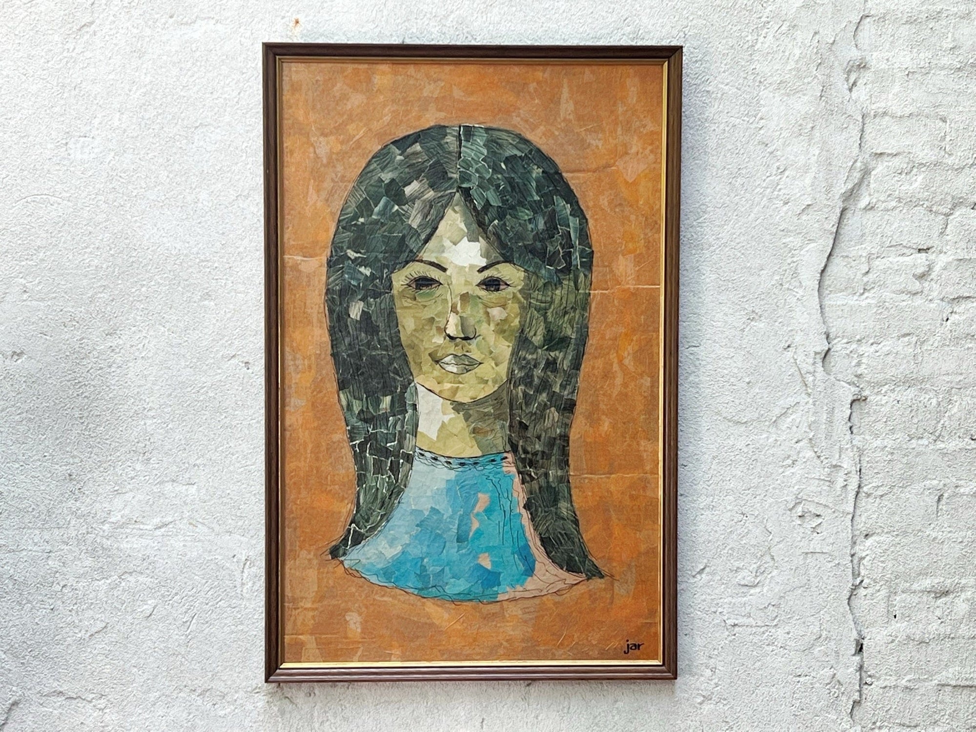 I Like Mike's Mid Century Modern Wall Decor & Art Large Framed Montage Portrait of a Young Woman, 1970s Collage Art