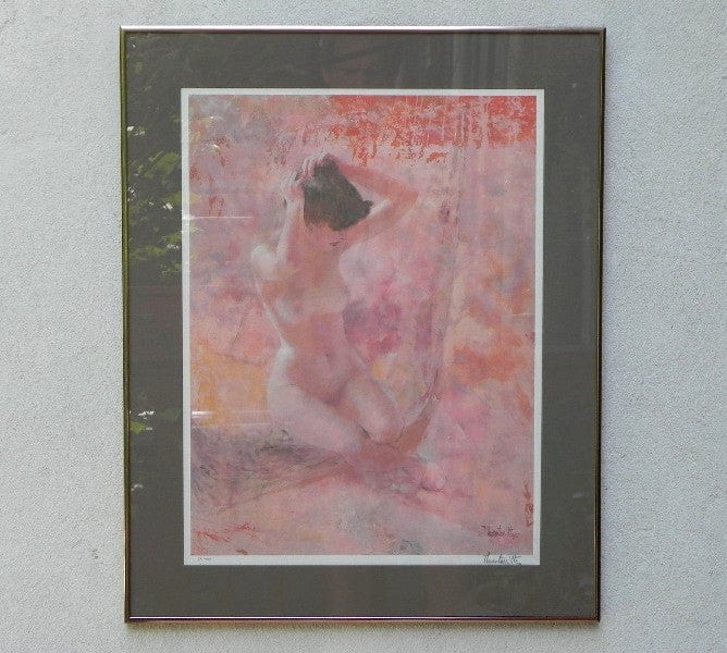 I Like Mike's Mid Century Modern Wall Decor & Art Large Framed Nude in Pinks by Thornton Utz, Limited Edition Signed Artist Print from 1980