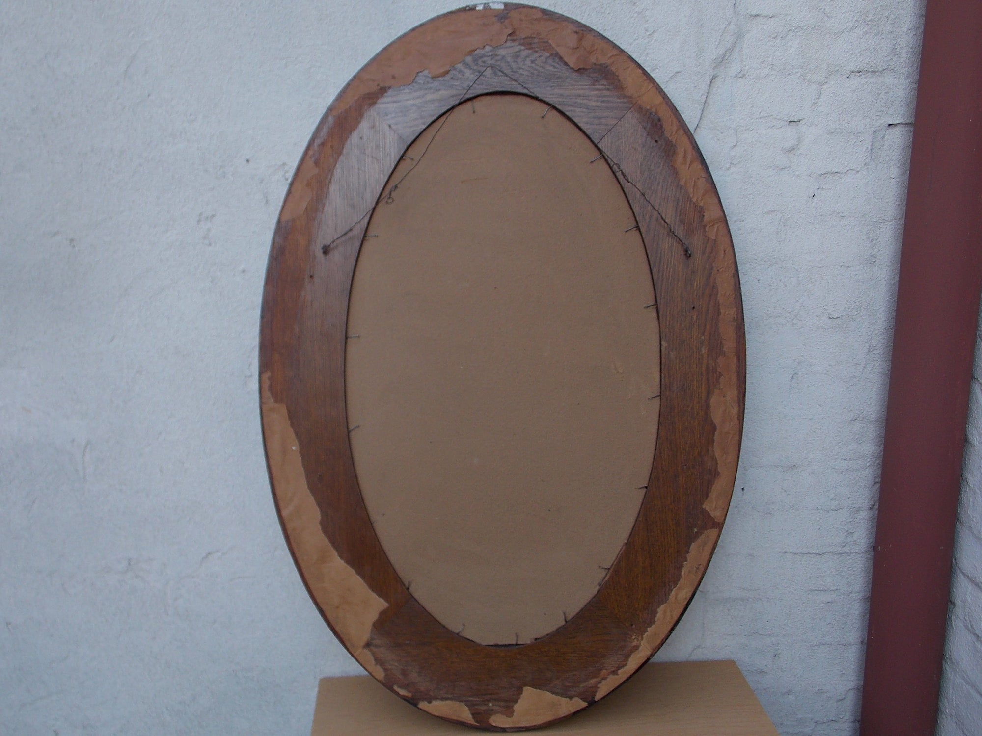 I Like Mike's Mid Century Modern Wall Decor & Art Large Oval Dark Wood Framed Beveled Mirror