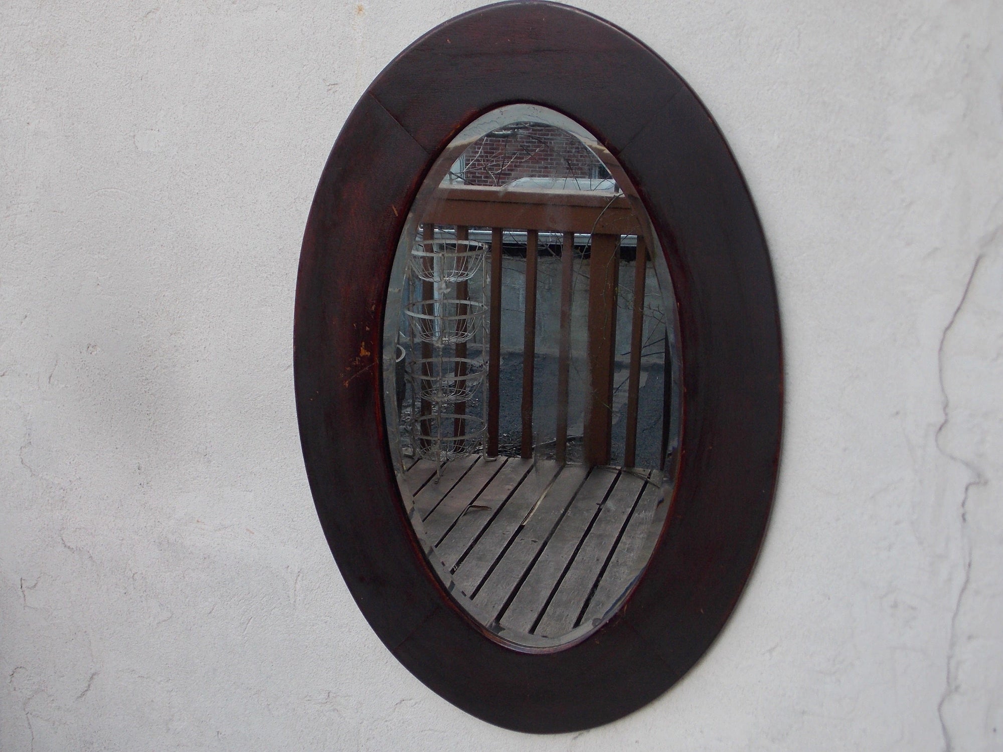 I Like Mike's Mid Century Modern Wall Decor & Art Large Oval Dark Wood Framed Beveled Mirror