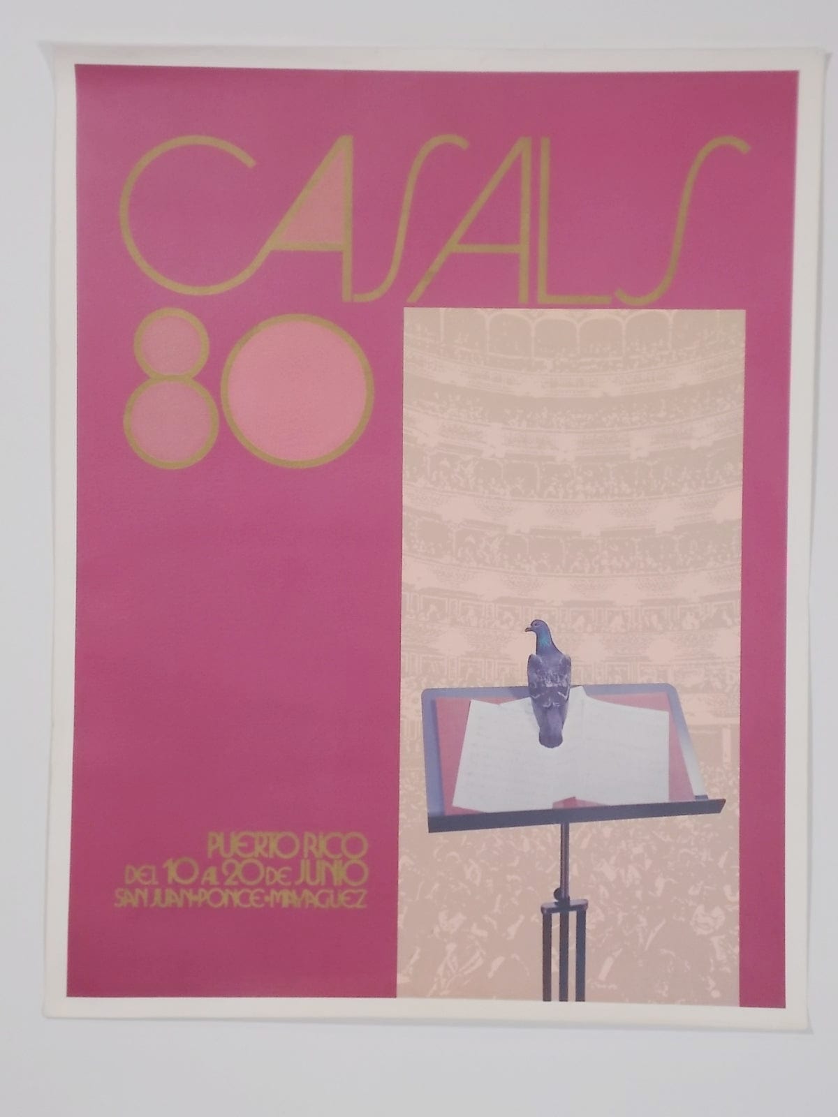 I Like Mike's Mid Century Modern Wall Decor & Art Large Pink Poster "Casals 80" from Annual Puerto Rico Pablo Casals Festival, 1980, Unframed