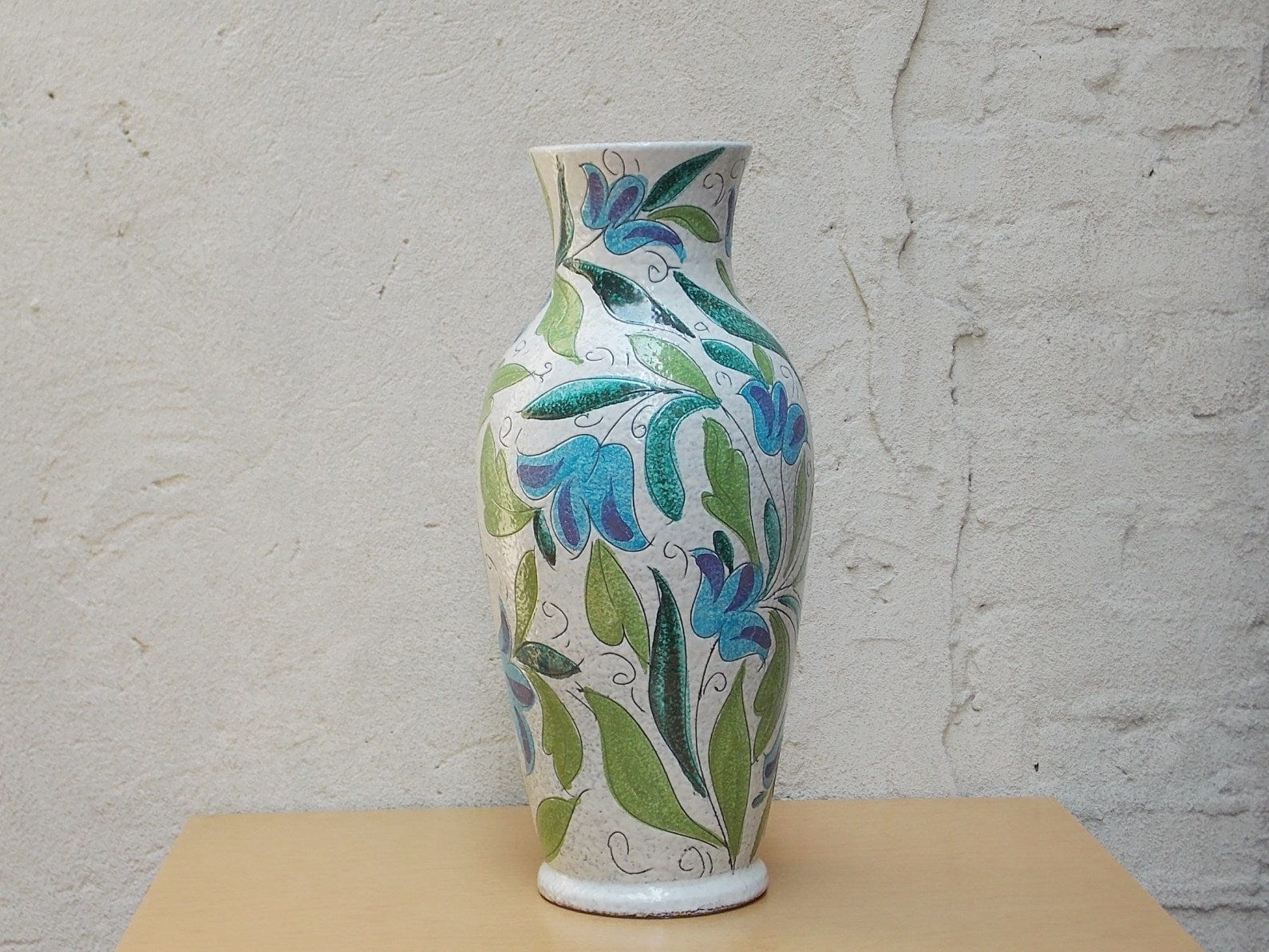 I Like Mike's Mid Century Modern Wall Decor & Art Large Pottery White, Blue & Green Floral Italian Vase