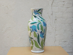 I Like Mike's Mid Century Modern Wall Decor & Art Large Pottery White, Blue & Green Floral Italian Vase