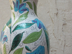 I Like Mike's Mid Century Modern Wall Decor & Art Large Pottery White, Blue & Green Floral Italian Vase