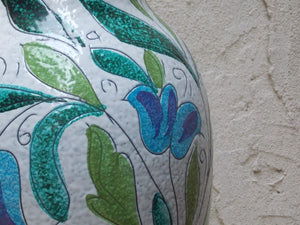 I Like Mike's Mid Century Modern Wall Decor & Art Large Pottery White, Blue & Green Floral Italian Vase