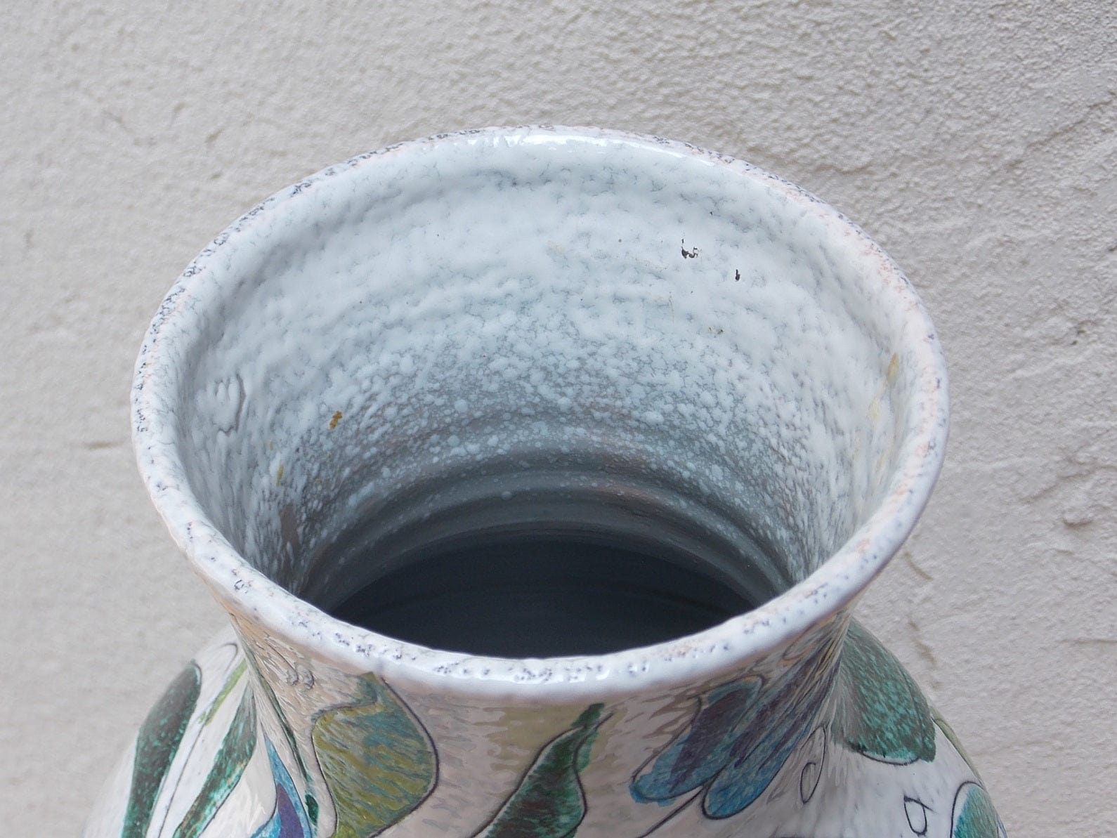 I Like Mike's Mid Century Modern Wall Decor & Art Large Pottery White, Blue & Green Floral Italian Vase