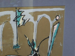 I Like Mike's Mid Century Modern Wall Decor & Art Long Venice Scene in Metallic Gold & Silver, Newly Framed