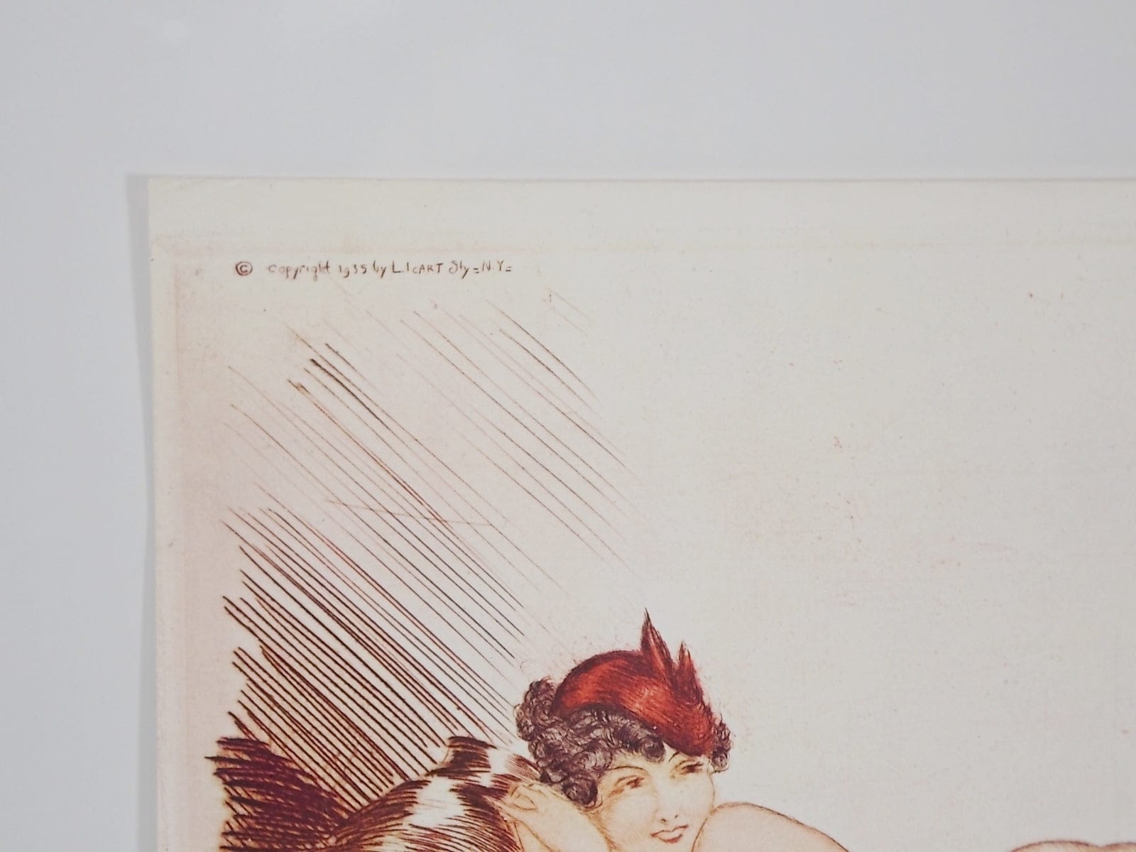 I Like Mike's Mid Century Modern Wall Decor & Art Louis Icart Print "Nu au Chapeau Rouge" (Nude with Red Hat) Art Deco, Reprint from 1979, Unframed