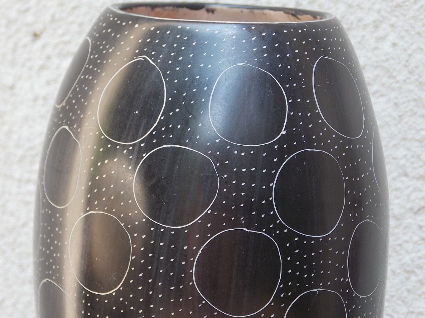 I Like Mike's Mid-Century Modern Wall Decor & Art Medium Modern Black Clay Pottery Vase with Circles