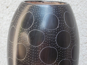 I Like Mike's Mid-Century Modern Wall Decor & Art Medium Modern Black Clay Pottery Vase with Circles