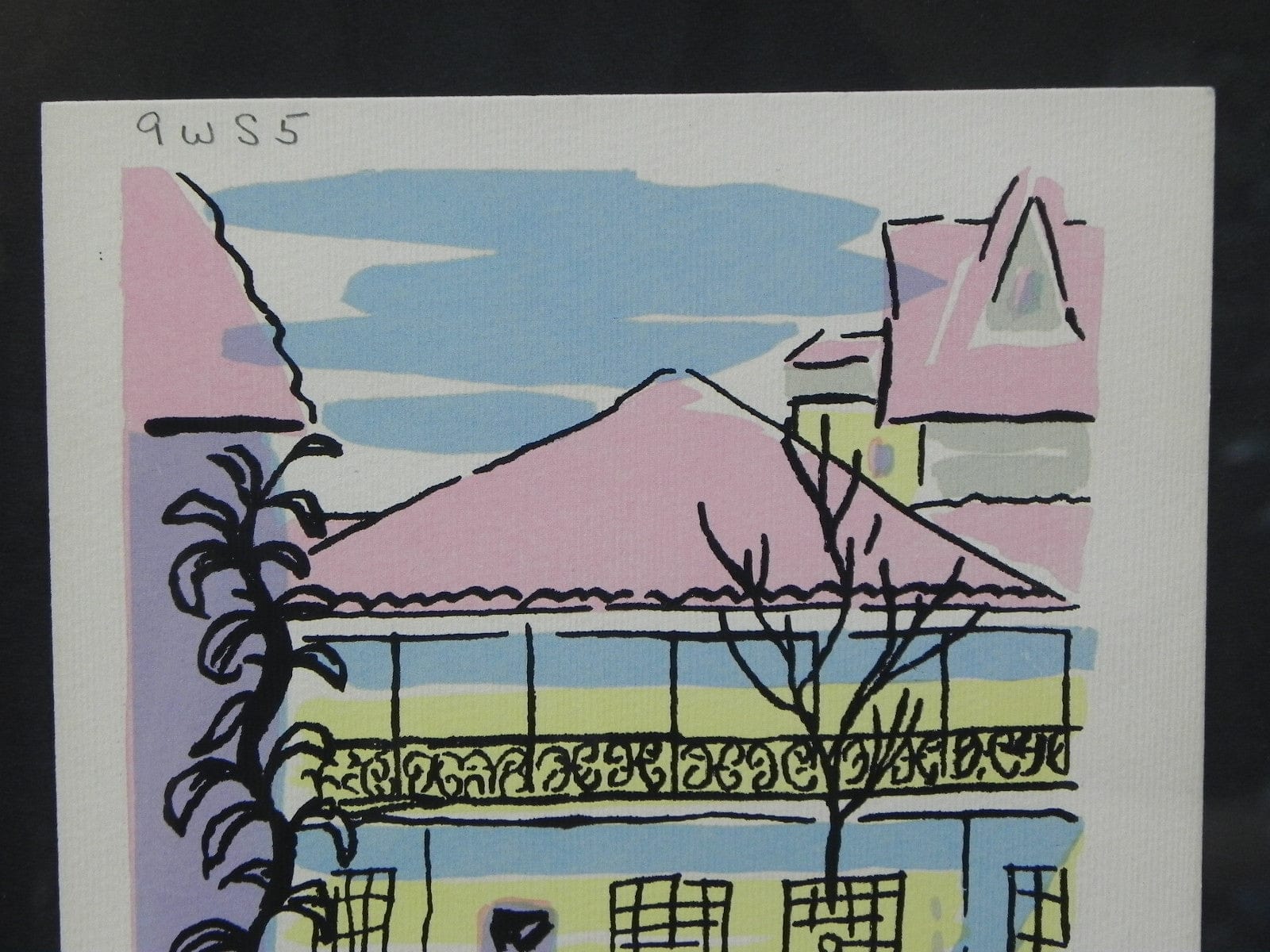 I Like Mike's Mid Century Modern Wall Decor & Art Mid-Century Lithograph by Wylie Newly Framed-Café Scene with Fountain, Pastel Colors