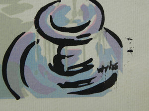 I Like Mike's Mid Century Modern Wall Decor & Art Mid-Century Lithograph by Wylie Newly Framed-Café Scene with Fountain, Pastel Colors